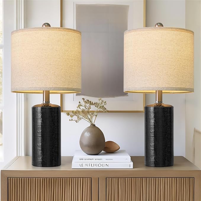 G-SAFAVA 20.5" Small Table Lamps for Living Room Lamp Set of 2 Ceramic Lamps for Bedroom Bedside Lamps Modern Boho Lamps for Night Stands Farmhouse Nightstand Lamp Side End Table Lamp, Black