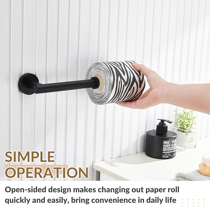 APLusee Matte Black Toilet Paper Holder, Stainless Steel Tissue Roll Hanger, Round TP Dispenser Wall Mount for Bathroom, Kitchen, Washroom