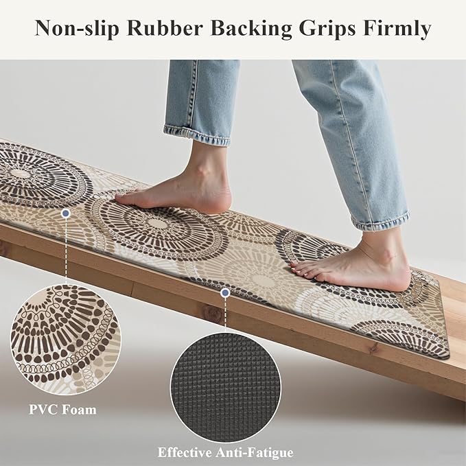 HEBE Anti Fatigue Kitchen Rugs Sets of 2, Non Slip Kitchen Mats for Floor, Waterproof Cushioned Comfort Standing Carpet for Kitchen Sink, Home Office, Laundry Room