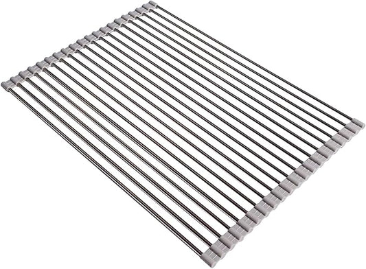 Ahyuan Roll up Dish Drying Rack Over The Sink Kitchen Roll up Sink Drying Rack Portable Dish Drainer Foldable Dish Drying Rack (Warm Gray, 20.5''X14'')
