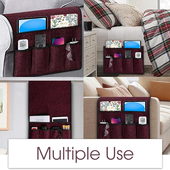 Joywell Remote Holder for Recliner Couch Armchair Caddy Sofa Armrest Organizer Non Slip Sofa Arm Chair Caddie with 6 Pocket Storage for Magazine, Tablet, Phone, iPad, Dark Purple