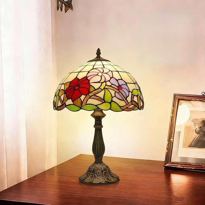 Tiffany Lamp Stained Glass lamp Bedside Table Lamps for Living Room Bedroom Dorm Kitchen Home Decor Festival Birthday Gift,12 inches Morning Glory (LED Bulb Included)