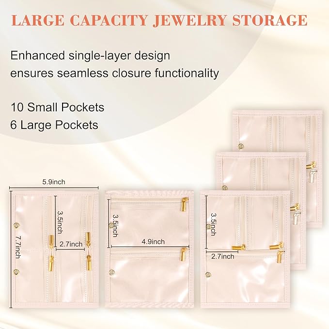 Travel Jewelry Organizer - Imitation Leather Travel Jewelry Case with Adjustable Pages, Jewelry Bag for Earrings,Rings,Necklaces,Bracelets-Perfect,Waterproof, Ideal for Trips & Gifts (Off-white)