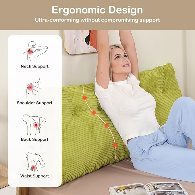 Headboard Pillow King, Wedge Headboard Pillow for Bed Sofa, Triangular Backrest Pillow with Removable Cover for Reading, Working, Sitting, Lime Green