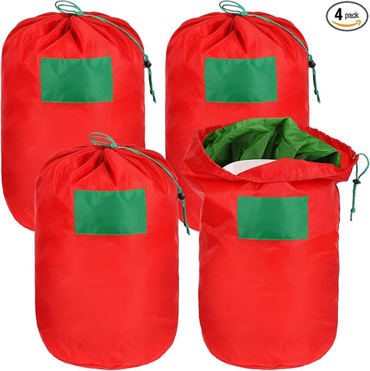 4Pack 21 x 12 Inch Christmas Inflatable Decorations Storage Bags Drawstring Waterproof Christmas Storage Containers with Blackboard for Xmas Ornaments Accessories Organizer