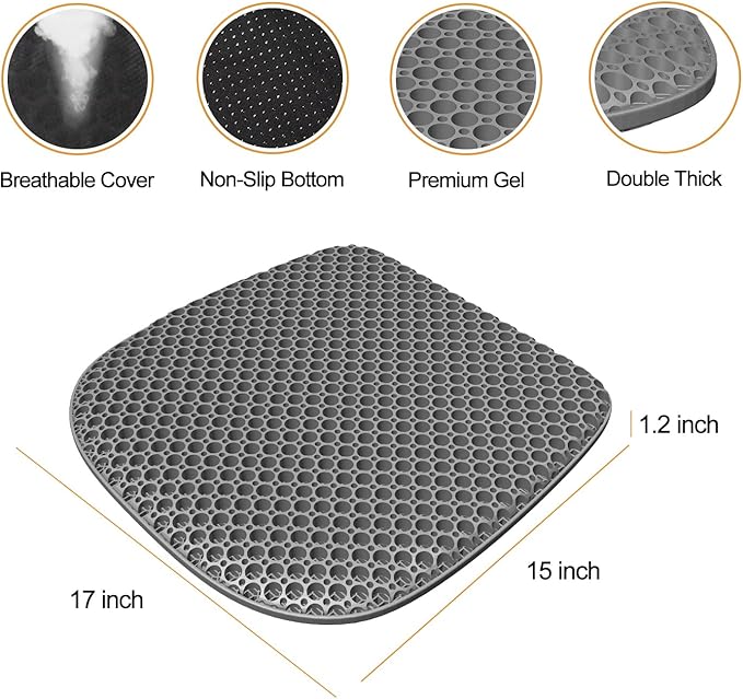 EVEME Large Gel Seat Cushion for Long Sitting with Non-Slip Cover,Soft & Breathable,Seat Cushion for Chair,Car,Office,Desk Chair,Wheelchair