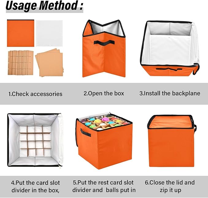 Orange Christmas Ornament Storage Basket Box Holiday Storage Container Cube with Adjustable Dividers for 64 Holiday Ornaments or Decorations Keeps Clean and Dry for Next Season