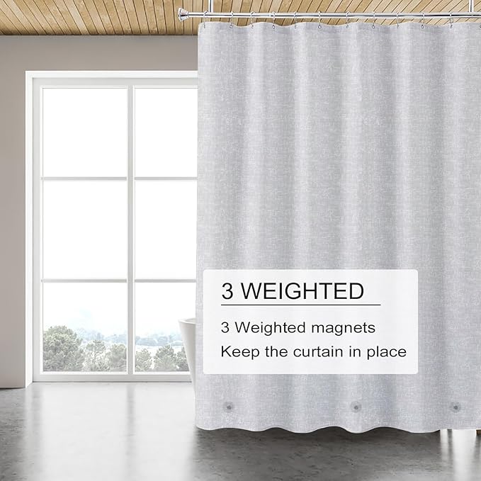 TIKABC Grey Shower Curtain Liner, 4G PEVA Shower Liner, Plastic Peva Waterproof Shower Curtains, 72x72 inch with Grommet Holes 3 Magnetic Weights