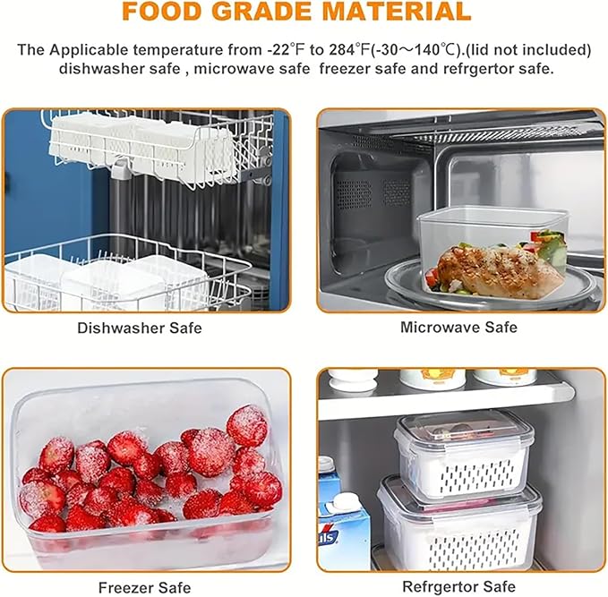 3Pcs Fruit Containers for Fridge with Removable Colanders and Lids, Airtight Storage Container to Keep Fruits, Vegetables, Berry, Meat Fresh Longer, Dishwasher & Microwave Safe