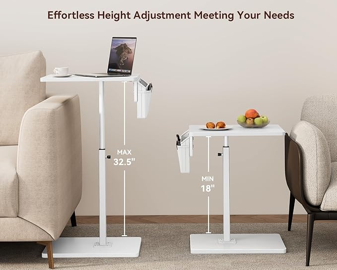 Vagusicc Sofa Armrest Tray Table for Couch, 360° Swivel Height Adjustable TV Tray Table for Small Spaces, Snack Side Table for Couch, Bed, Chair, C Shaped End Side Table for Eating, Reading, Laptop