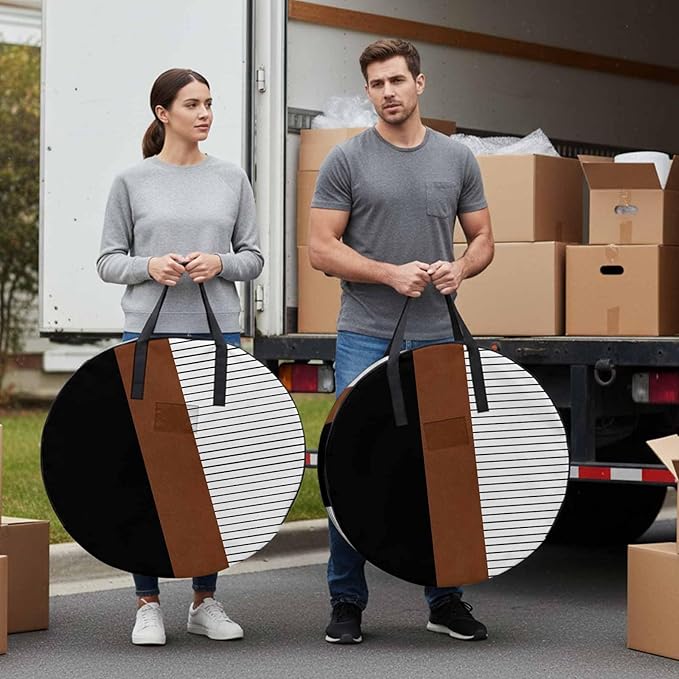 Storage Bag Brown Black Lines Round Storage Totes Bins Closet Organizers with Zippers & Handle Boho Style Clothes Storage Container for Bedroom Dorm Space Saving Packing Supplies Moving Bags