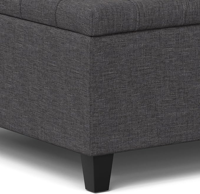 SIMPLIHOME Harrison Small Coffee Table Storage Ottoman - 30 inch Wide Upholstered Linen Look Fabric Square Lift-Top Ottoman in Slate Grey, Transitional Ottoman for Living Room with Hidden Storage