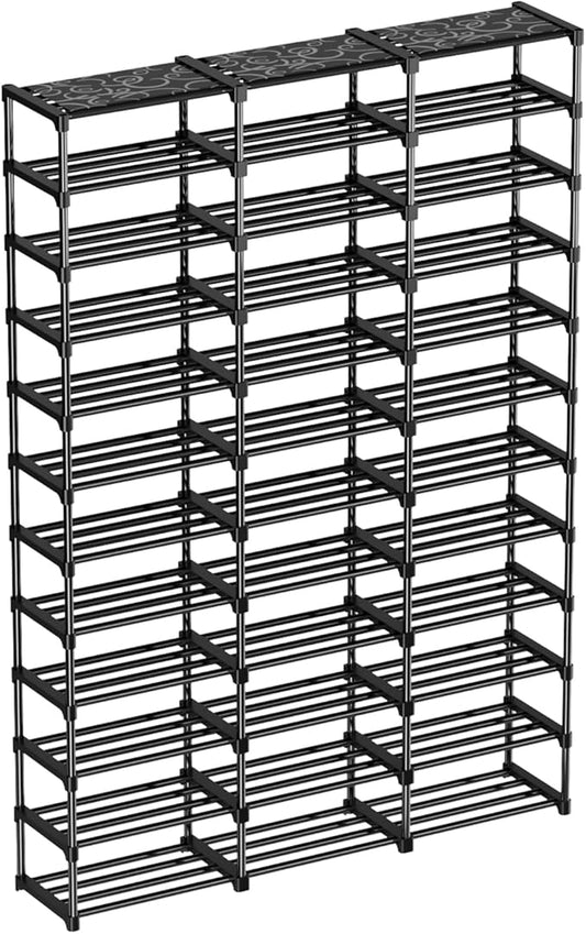 Mavivegue 3 Row 12 Tiers Shoe Rack, Large Storage Space, Metal Shoe Rack Organizer for Entryway, Closet, Bedroom, Garage,Black