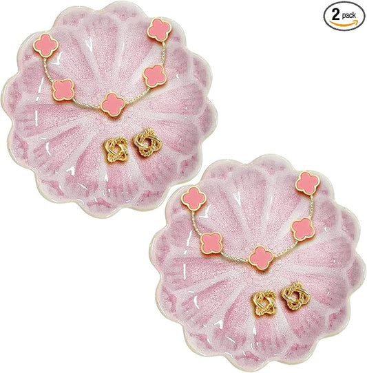 Lotus Ceramic Jewelry Tray, Small Trinket Jewelry Ring Holder Organizing Dish, for Parents Daughter Friends Sister, Birthday Gifts for Women, Pink