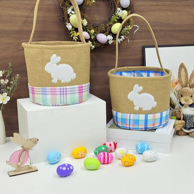 Easters Woven Fabric Storage Basket with Rabbits Accent for Eggs Hunts Holiday Decorations and Spring Parties