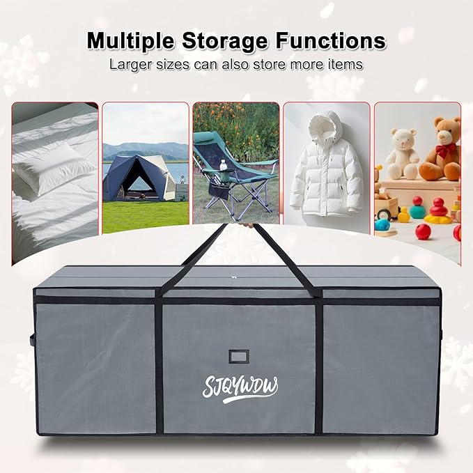 Christmas Tree Storage Bag 7.5 ft, Heavy Duty Artificial Xmas Trees Bag with Reinforced Handles, Dual Zippers Wide Opening, Two Mesh Pockets, Water Resistant for Holiday Tree Storage (Grey)