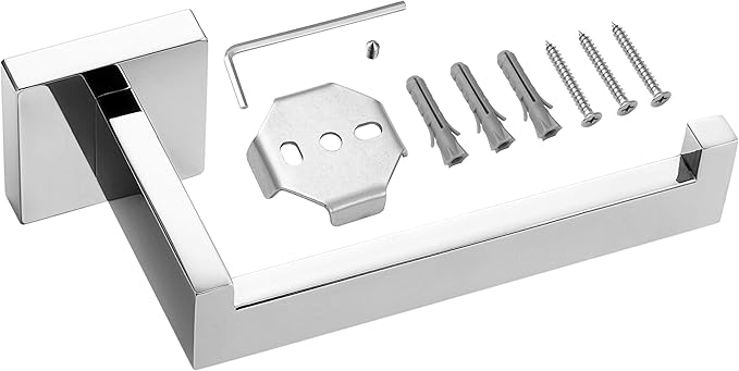HITSLAM Chrome Toilet Paper Holder Wall Mount Square Silver 304 Stainless Steel Toilet Paper Roll Holder for Bathroom Rustproof