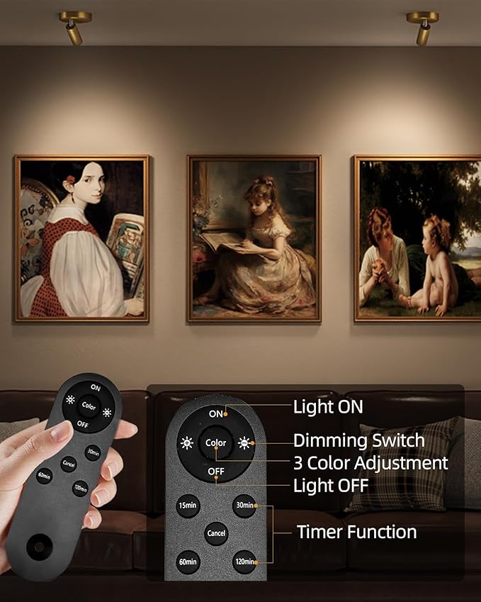 EZVALO LED Spotlight Indoor, 5500mAh Rechargeable Battery Picture Lights, Wireless Mini Art Accent Spot Lights with Remote, Uplighting Indoor for Plants, Display, Painting, Artwork (1Pack-Gold)
