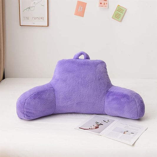 Aimuan Reading Pillow Bed Rest Pillow with Arms Rabbit Fur Cushion for Adults Teens Incline Rest Sitting up & Sleeping Snoring Pillow with Pregnancy Lumbar Back Support (Purple)