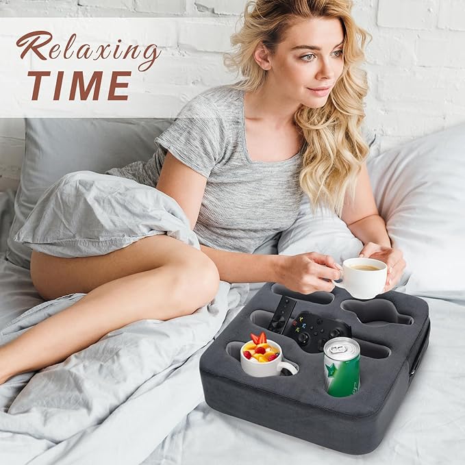 Couch Cup Holder Pillow - Sofa Cup Holder | Couch Caddy, Couch Drinks Remotes Holder for Cups, Headphones, Snacks， and Phones | Use it on Car, Pack, Beach, RV, and More(Grey)