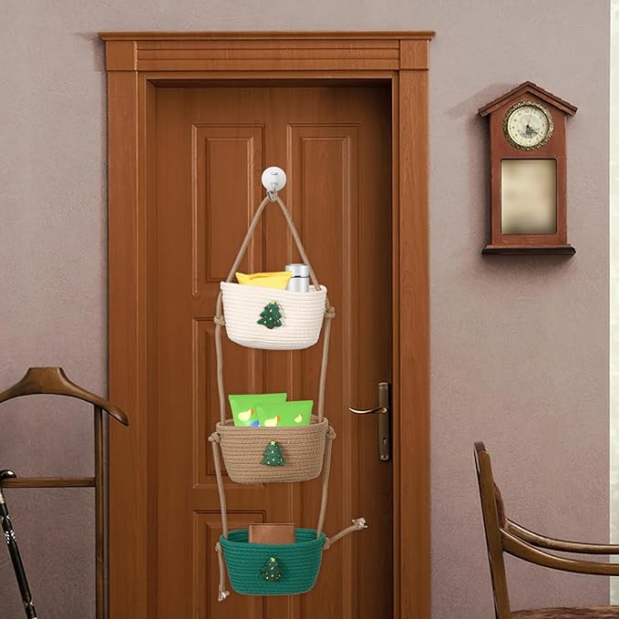 Alipis Wall Hanging Storage Basket Multi-tiered Cotton Rope Organizer for Flowers Sundries and Home Decor Versatile Woven Basket for Living Room Kitchen and Bathroom Storage