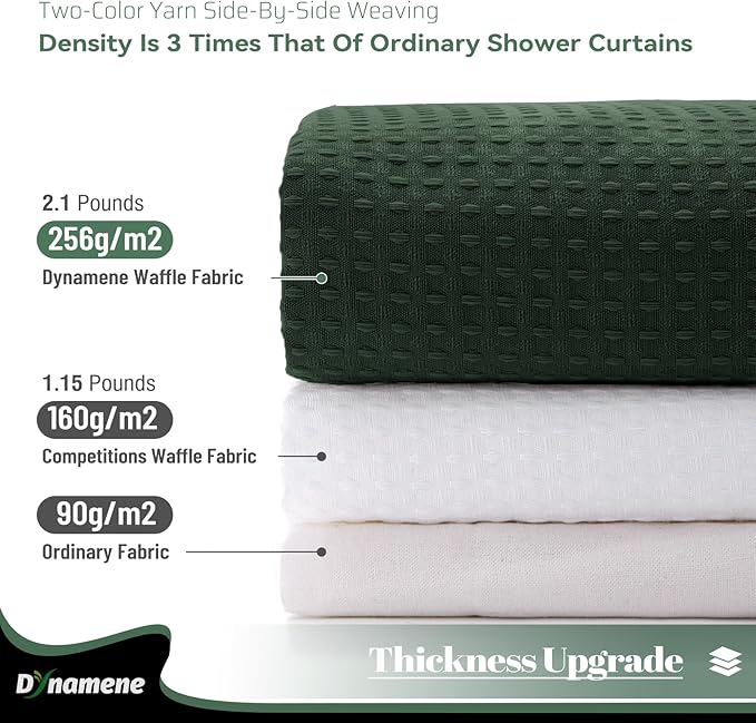 Dynamene Extra Long Shower Curtain - 84 Inch Long Waffle Weave Heavy Duty Fabric Bathroom Shower Curtain, Neutral Weighted Hotel Thick Bath Curtain Set with 12 Plastic Hooks,72x84, Dark Green