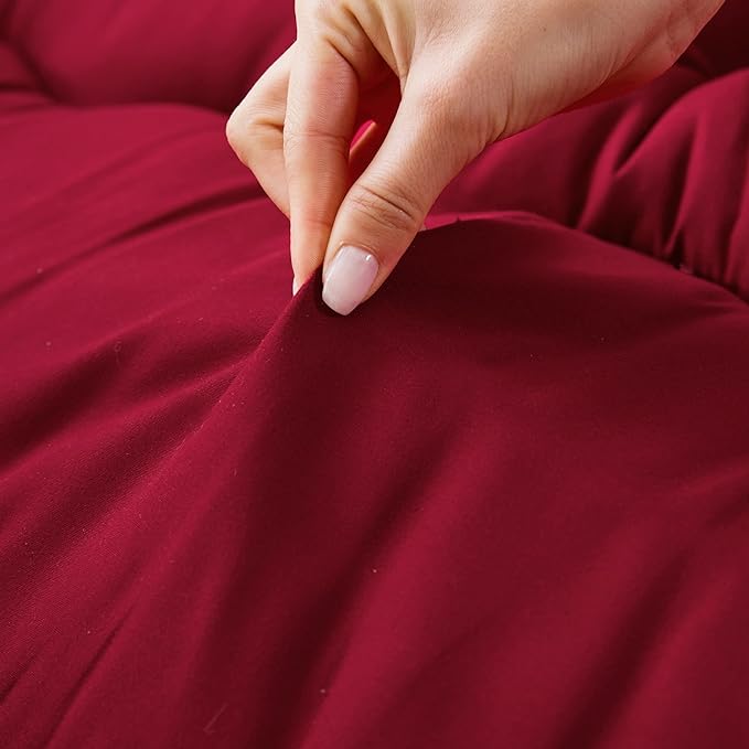 MAXYOYO Japanese Floor Mattress Futon Mattress Thicken Tatami Mat Sleeping Pad Roll Up Mattress Floor Lounger Mat Folding Couch Mattress Pad for Guest Room, Burgundy, King Size
