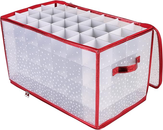 Simplify Organizer Container, Holds Total of 224 Amongst 2 Bags, 2.5” Slots, Durable, See Through for Easy Viewing ornament storage, 112 Count-2PK, Red, AZ-710011-2PK