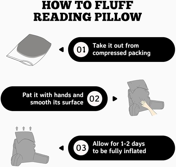 Unisakey Portable Reading Pillows with Headrest for Bed Sitting Up(Grey Oeko-Tex), Velvet Back Pillow with Arms & Pockets for Adults, Support Memory Foam Bed Pillow for Dorm/Reading/Watching/Gaming