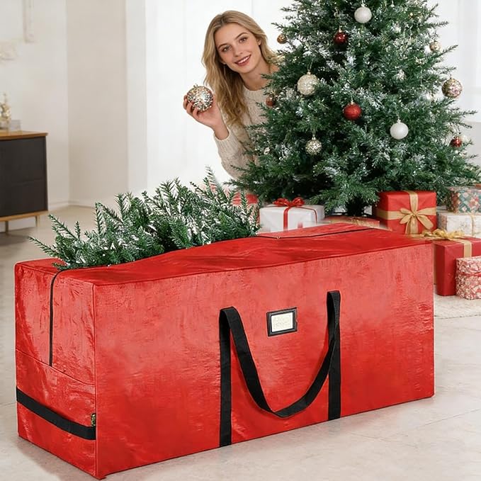Christmas Tree Storage Box – High-performance, Zippered Large Holder, Organizer Heavy Duty Bags, Reinforced Handles Home Basement Garage | Home Basement Garage Closet College Dorm Attic Ergonomic