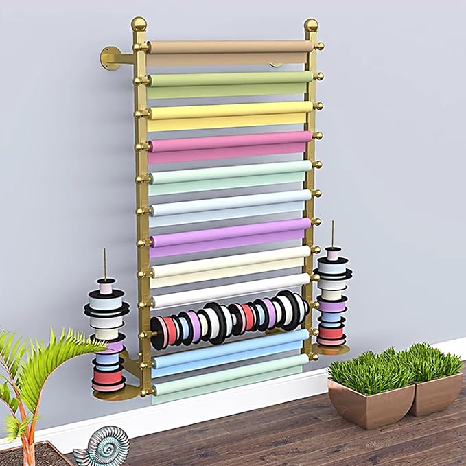 Wall Mounted Wrapping Paper Stand, Multi-Tier Metal Ribbon Rack, Fabrics Display Holder for Clothing Store, Removable Ribbon Board(Rod 100cm/39.4in)