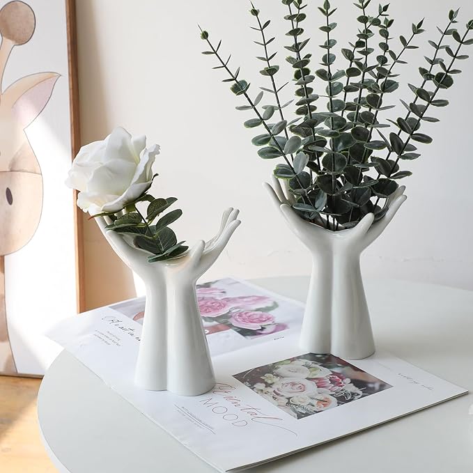 White Ceramic Hand Vase, Arm Bud Flower Vase Cute Unique Boho Minimalism Female Form Body Aesthetic Decorative Modern Nordic Style for Home Living Room Office Decor (Medium)