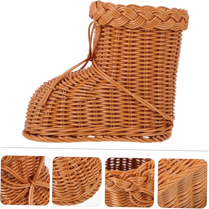 Zerodeko Imitation Rattan Woven Storage Basket Flower Holder Creative Tea Color Design Decorative Household Organizer for Home and Christmas Decoration