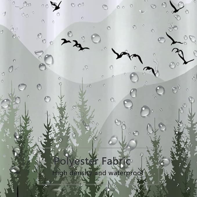 LLSCL Fabric Shower Curtain Liner with Magnets, Green Forest Waterproof Hotel Quality, 72 x 72 Machine Washable