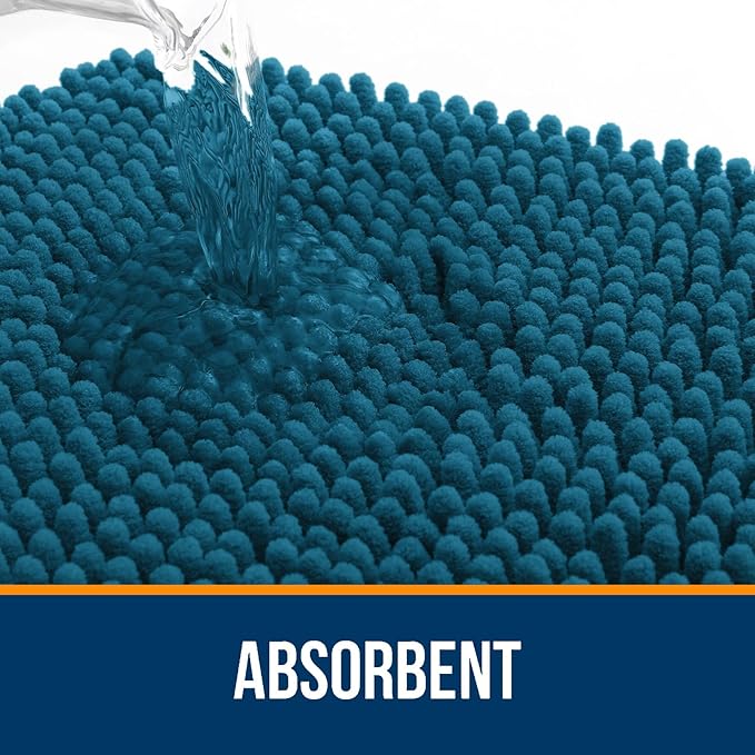 OLANLY Large Bathroom Rugs 45x27, Extra Soft Absorbent Chenille Bath Rugs, Rubber Backing Quick Dry, Machine Washable Bath Mats for Bathroom Floor, Tub and Shower, Home Decor Accessories, Peacock Blue