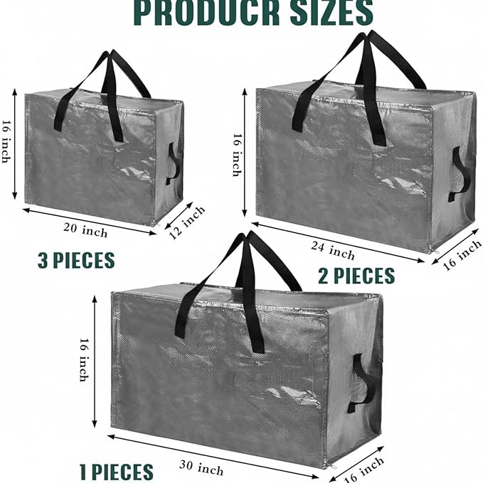 Shappy 6 Pcs Extra Large Storage Bags Jumbo Moving Bags Christmas Ornaments Container Heavy Duty Organizer Storage Bag with Zippers(Grey,30 x 16", 24 x 16", 20 x 16")