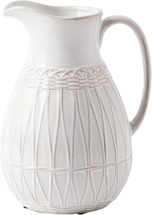 VICTOR & TERESA Small White Ceramic Pitcher Vase for Home Decor, 8'' Decorative Jug Vases Gift for Her, Farmhouse Distressed Vases for Flowers, Pampas Grass, Table Centerpieces, Kitchen, Mantel