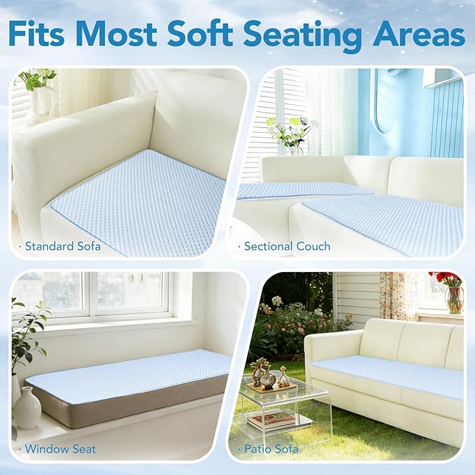 Non Slip Cooling Couch Cover for Seat, Pet Friendly Couch Protector for Dogs&Pets,Breathable Sofa Cushion Cover for 2–3 Seater Couches,Soft Washable Sofa Pad for Leather & Fabric Sofas,Blue,25.6"×59"