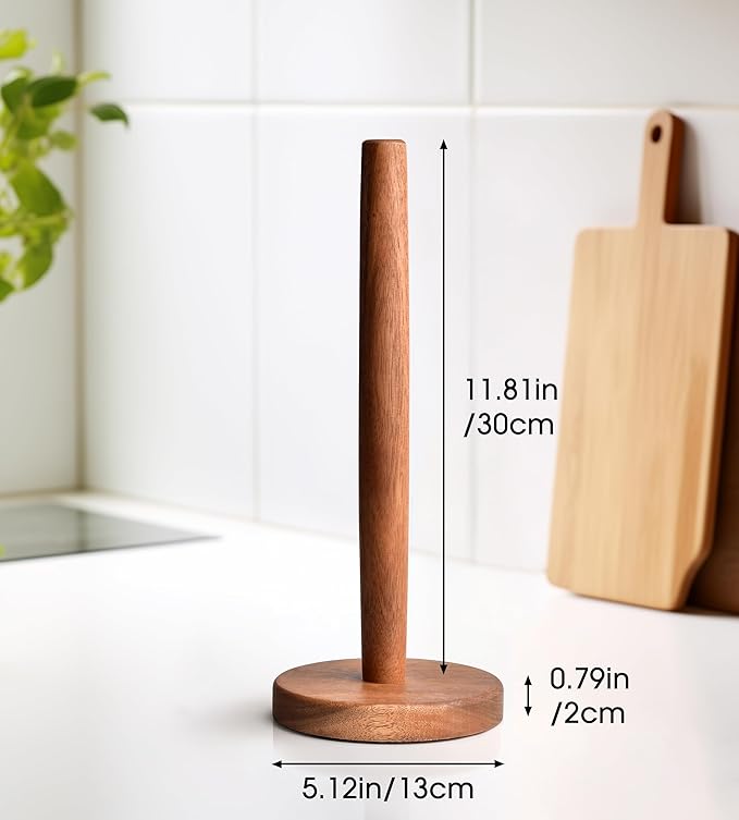 Acacia Wood Paper Towel Holder Stand – Wooden Kitchen Paper Towel Holder Countertop, PTHA, Freestanding Roll Holder for Kitchen & Bathroom & Farmhouse, Standard