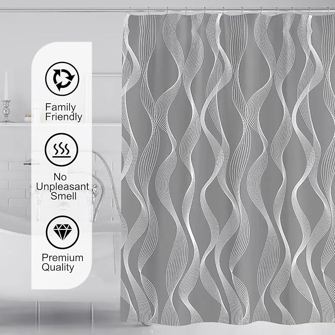 LLSCL Fabric Shower Curtain Liner with Magnets, Waterproof Hotel Quality, 72 x 72 Machine Washable