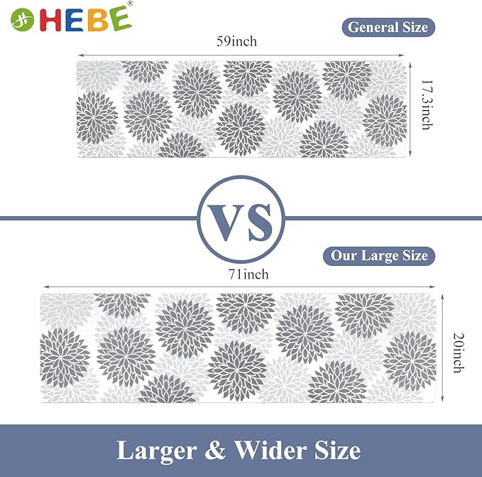 HEBE Kitchen Mat Cushioned Anti Fatigue 20"x71", Non Slip Kitchen Mats for Floor, Waterproof Ergonomic Comfort Standing Carpet Runner for Kitchen Sink, Home Office, Laundry Room