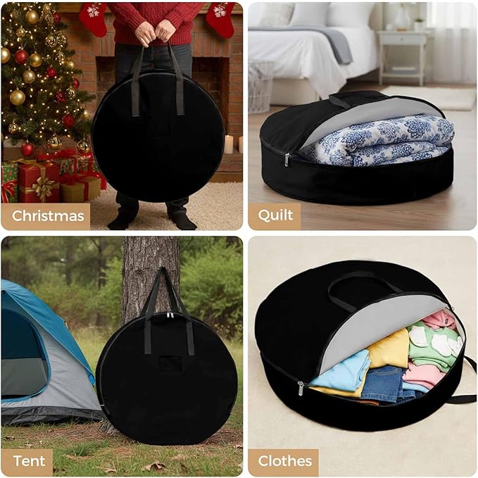 Storage Bag White Round Storage Totes Bins Closet Organizers with Zippers & Handle Black Solid Color Clothes Storage Container for Bedroom Dorm Space Saving Packing Supplies Moving Bags