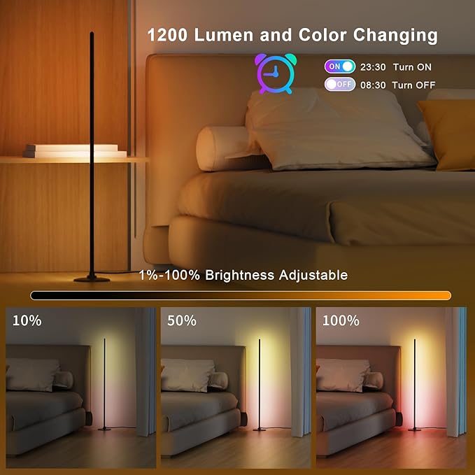Lanmonlily Corner Floor Lamp, Smart RGB LED Corner Lamp with Alexa, Smart Modern Floor Lamp with Music Sync, Timer Setting, 16 Million Colors & 68+ Scene Modes for Living Room, Bedroom