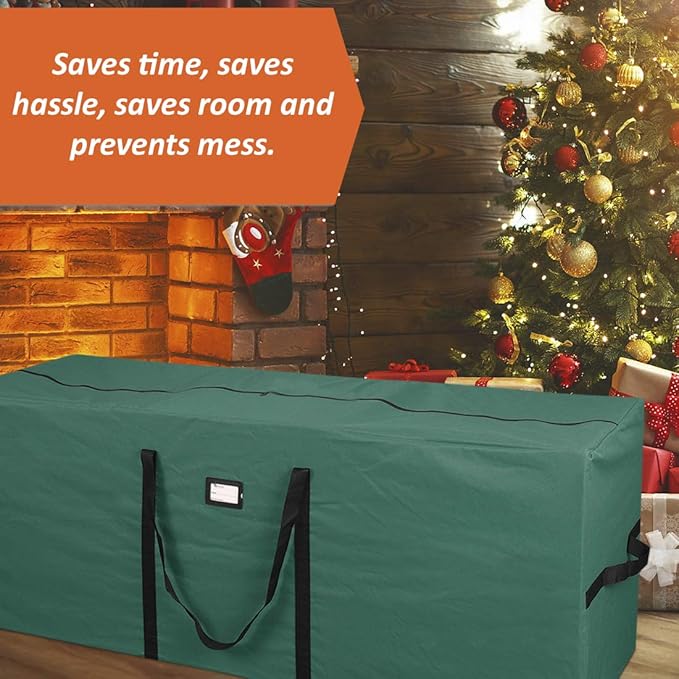 Primode Heavy Duty Christmas Tree Storage Bag | Fits Up to 7.5 Ft. Disassembled Holiday Tree | 50” x 15” x 20” Tree Container | Durable 600D Oxford Material | Xmas Storage Box (Green)