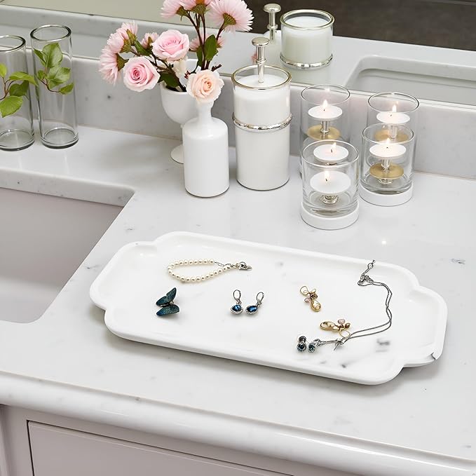 Marmor Marble Perfume Tray Bathroom Tray for Decorative,Candles,Jewelry Stone Vanity Tray,Kitchen Counter Decor and Home Decorative Tray(Calacatta Marble) Jewelry Tray Unique Festival Gifts