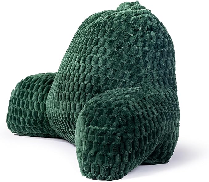 Faux Fur Reading Pillow for Bed Adults, Ultra Soft Plush Floor Backrest Pillow with Side Pockets for Bed & Couch, Perfect for Reading, Watching TV, Gaming, Relaxing, Green