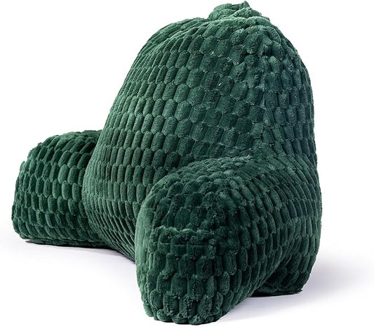 Faux Fur Reading Pillow for Bed Adults, Ultra Soft Plush Floor Backrest Pillow with Side Pockets for Bed & Couch, Perfect for Reading, Watching TV, Gaming, Relaxing, Green
