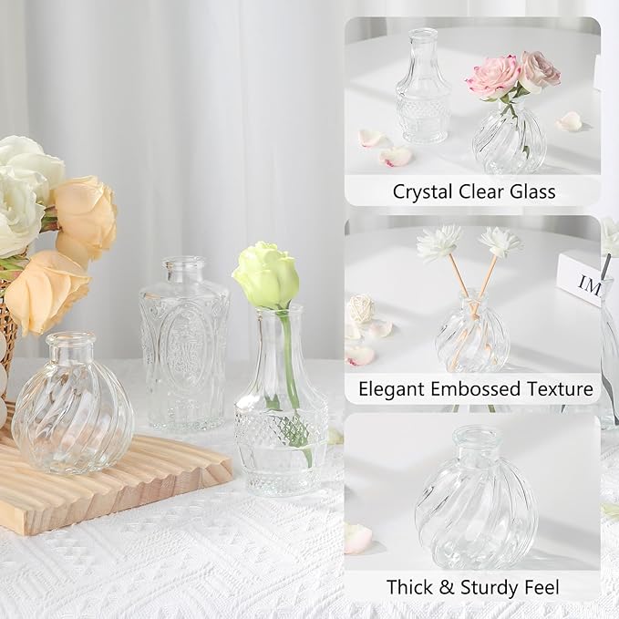 RUCKAE Small Clear Bud Vases Bulk 12 Pack Mini Flower Glass Vases for Centerpiece Table Wedding Decorations Home Decor Party