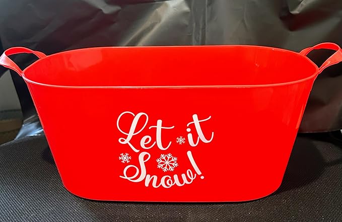 JF- X-Mas Sentiments Red Oval Baskets w/Handles "Merrry Christmas" / "Believe in The Magic of Christmas" "Let its Snow" Gift Baskets Storage Containers Party Favor Holiday Decor