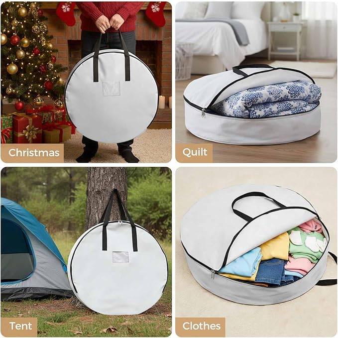 Storage Bag White Round Storage Totes Bins Closet Organizers with Zippers & Handle Pure Solid Color Clothes Storage Container for Bedroom Dorm Space Saving Packing Supplies Moving Bags